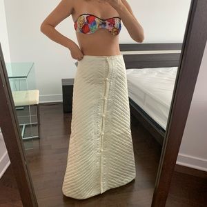 Unique retro maxi skirt upcycled from a vintage cream color padded blanket